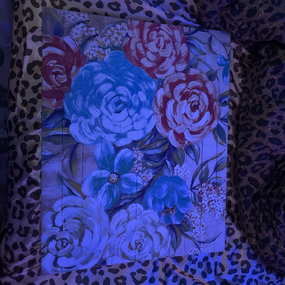 Floral Canvas Art with Blue and Red Roses